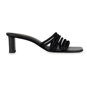 FRAME Sandals Size 6.5US 37EUR Black Leather Strappy Slip On Square Toe Heels